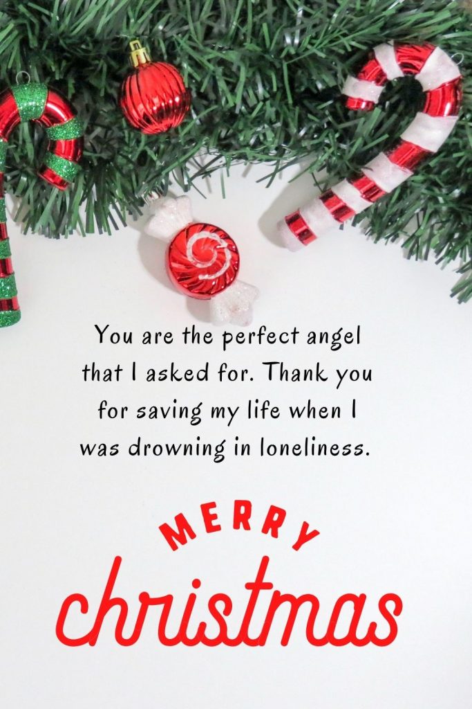 You are the perfect angel that I asked for. Thank you for saving my life when I was drowning in loneliness. Wishing you Merry Christmas with love and hugs!