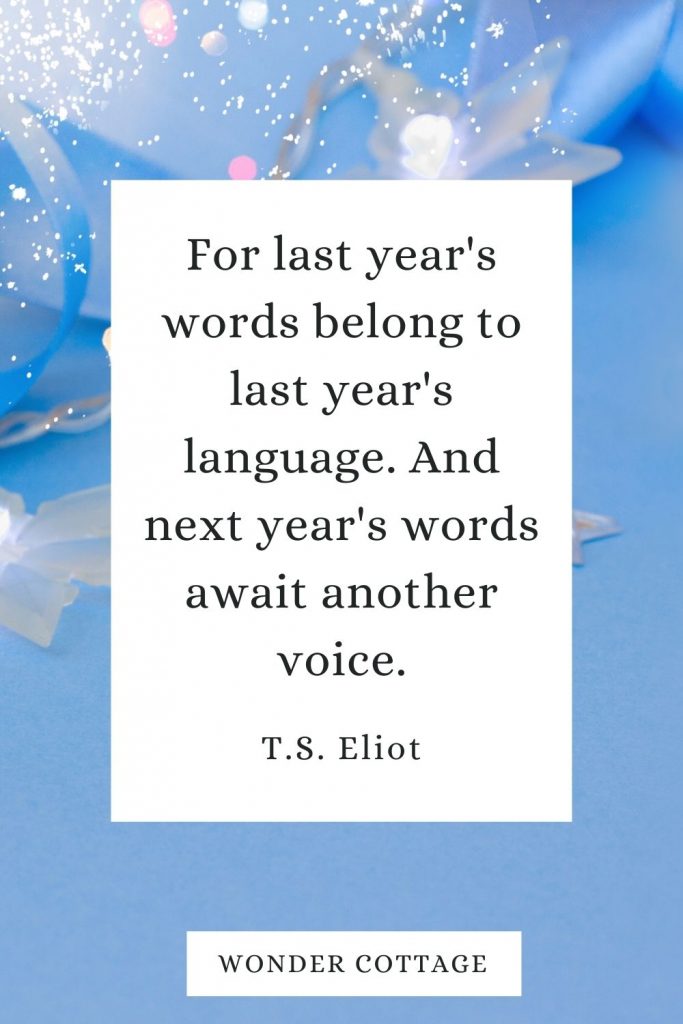 For last year's words belong to last year's language. And next year's words await another voice. T.S. Eliot