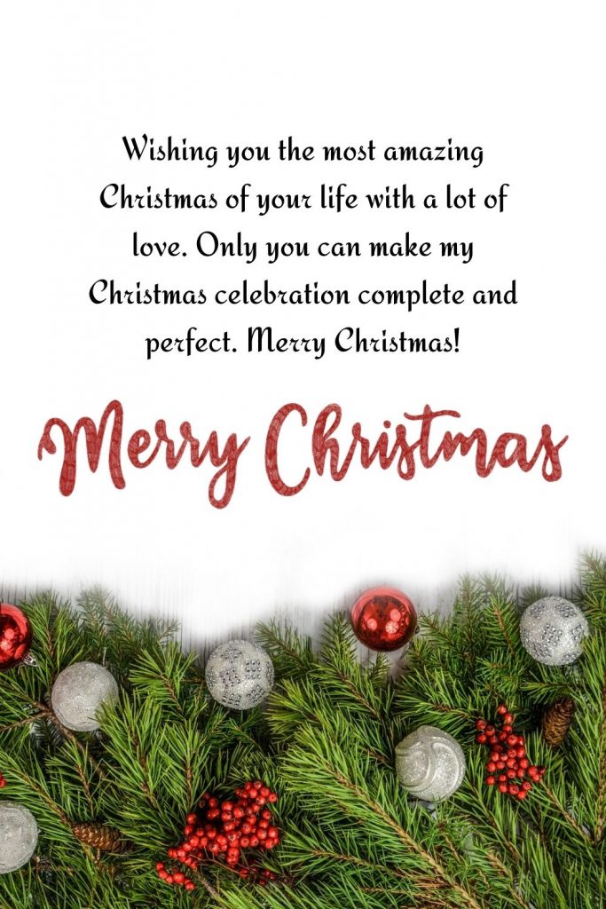 Wishing you the most amazing Christmas of your life with a lot of love. Only you can make my Christmas celebration complete and perfect. Merry Christmas!
