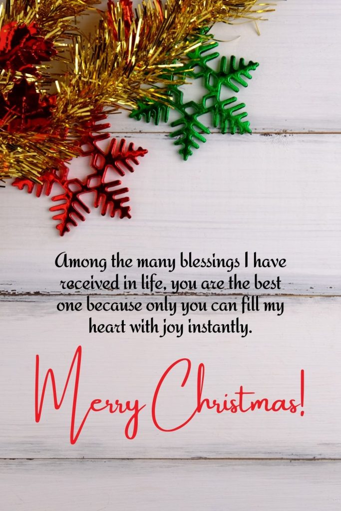 Among the many blessings I have received in life, you are the best one because only you can fill my heart with joy instantly. Merry Christmas!