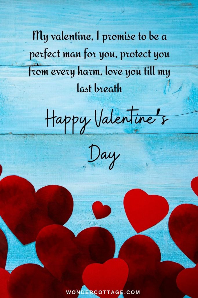 My valentine, I promise to be a perfect man for you, protect you from every harm, love you till my last breath. Happy Valentine’s day!