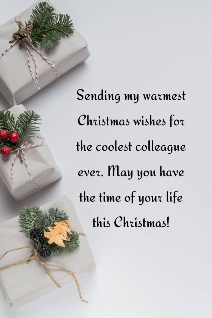 Sending my warmest Christmas wishes for the coolest colleague ever. May you have the time of your life this Christmas!