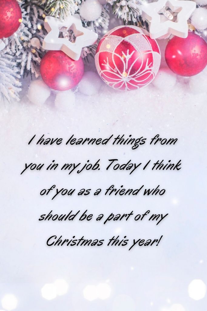 I have learned things from you in my job. Today I think of you as a friend who should be a part of my Christmas this year!