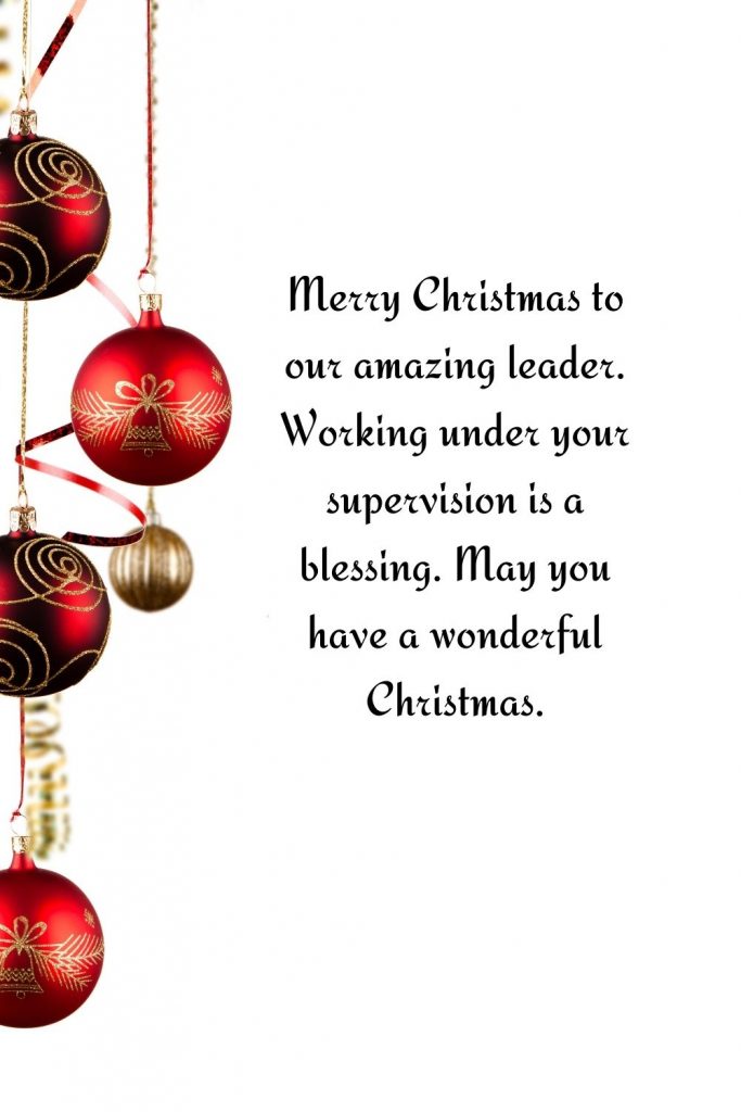 Merry Christmas to our amazing leader. Working under your supervision is a blessing. May you have a wonderful Christmas.