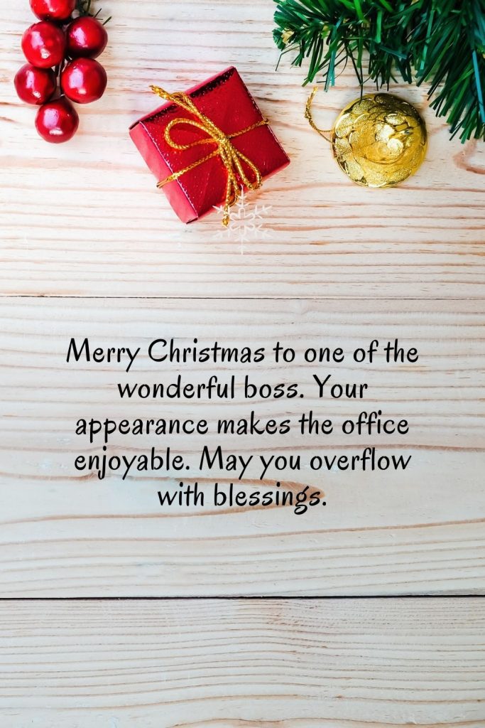 Merry Christmas to one of the wonderful boss. Your appearance makes the office enjoyable. May you overflow with blessings.