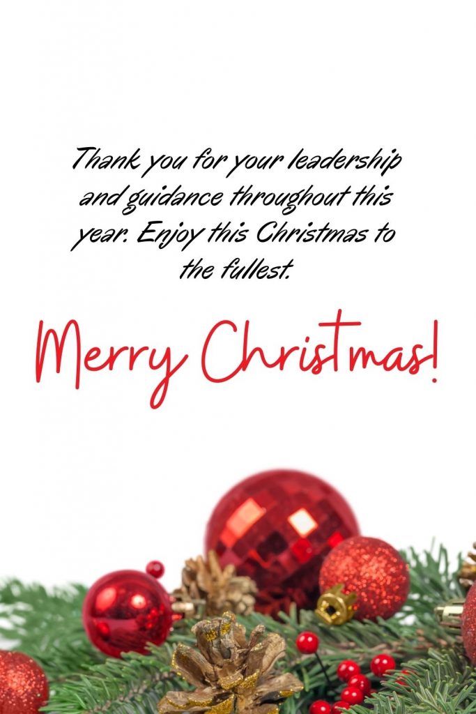Thank you for your leadership and guidance throughout this year. Enjoy this Christmas to the fullest. Merry Christmas, boss.