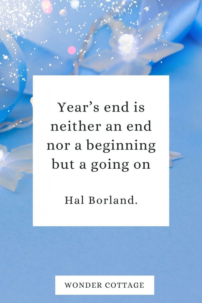 Year’s end is neither an end nor a beginning but a going on. Hal Borland.