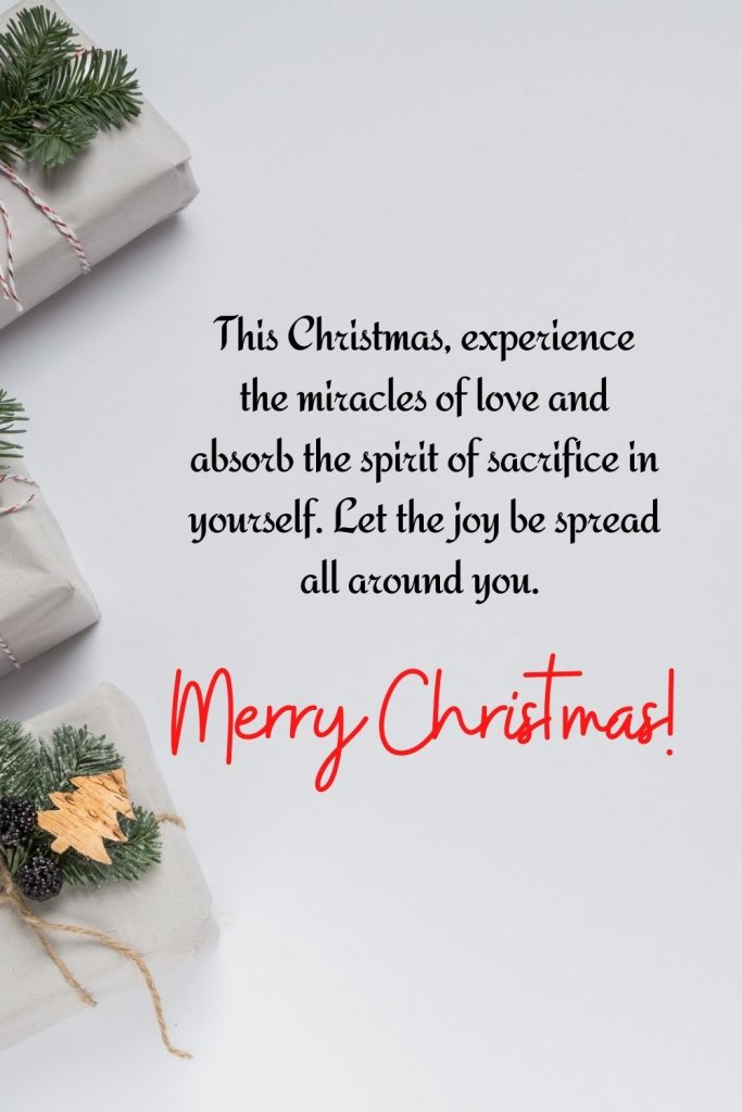 This Christmas, experience the miracles of love and absorb the spirit of sacrifice in yourself. Let the joy be spread all around you. Merry Christmas!
