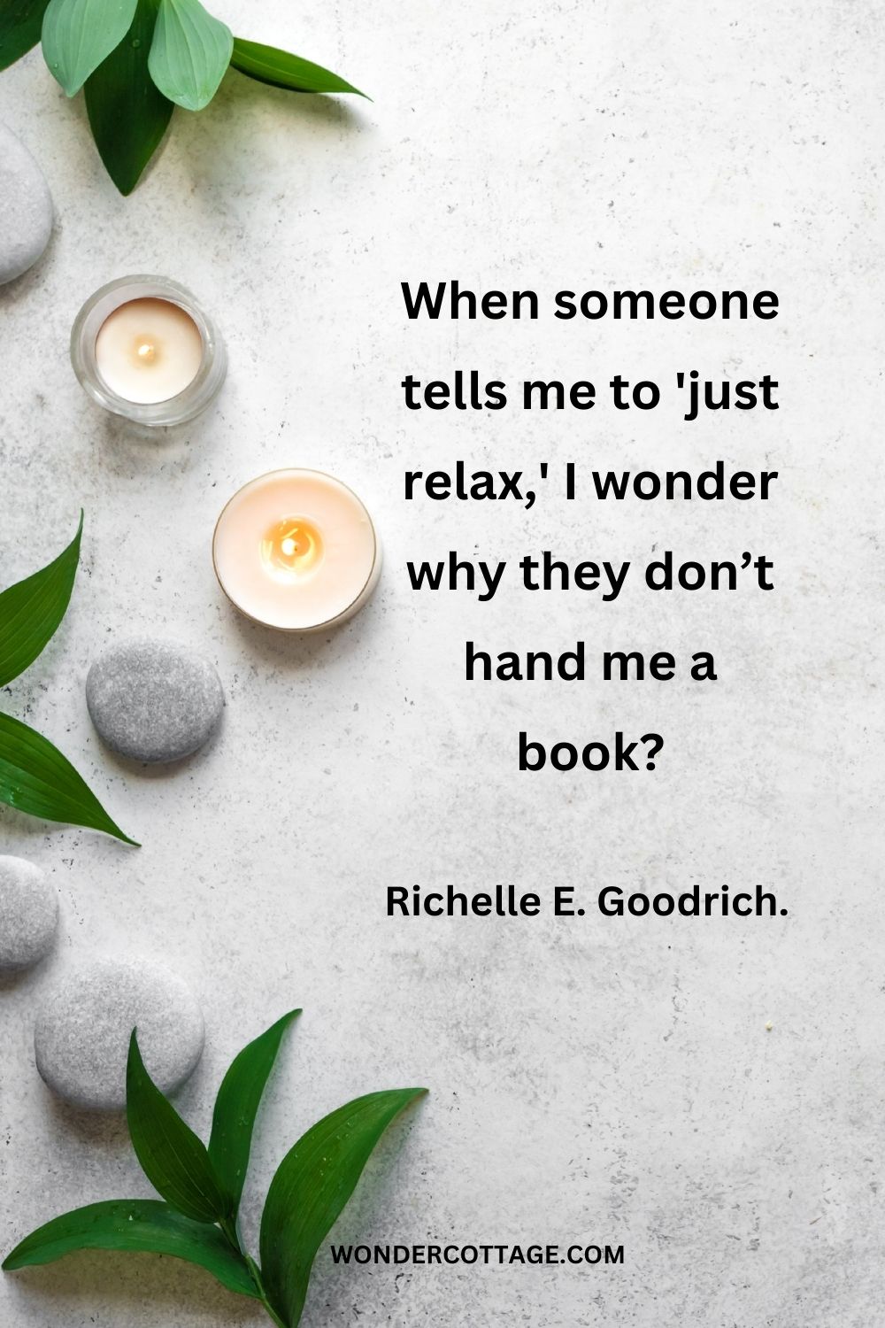 When someone tells me to 'just relax,' I wonder why they don’t hand me a book? Richelle E. Goodrich.