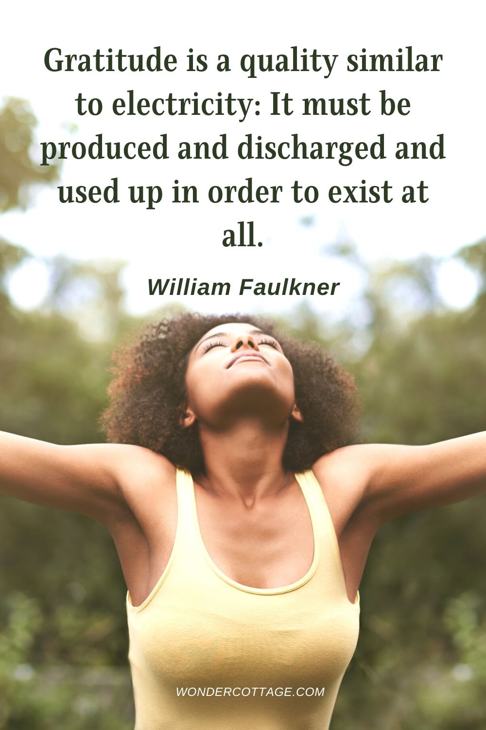 Gratitude is a quality similar to electricity: It must be produced and discharged and used up in order to exist at all. William Faulkner - Thanksgiving Quotes With Images