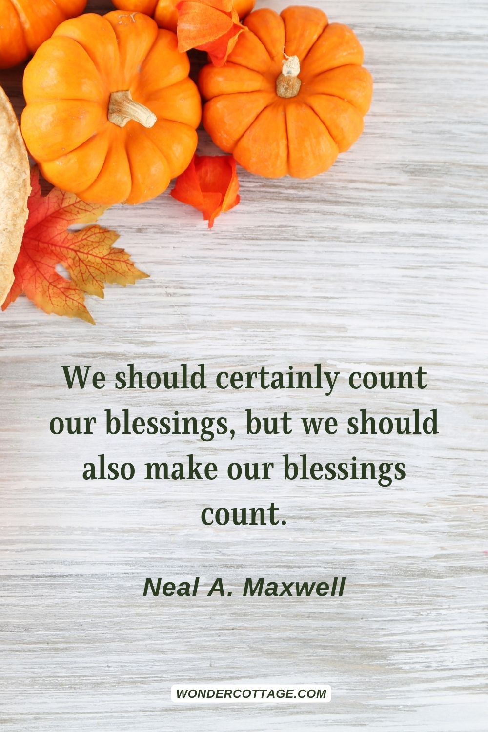We should certainly count our blessings, but we should also make our blessings count. Neal A. Maxwell