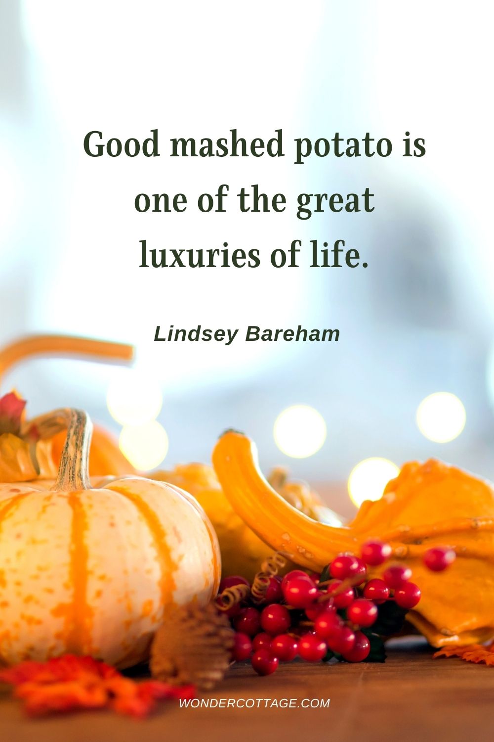Good mashed potato is one of the great luxuries of life. Lindsey Bareham - Thanksgiving Quotes With Images