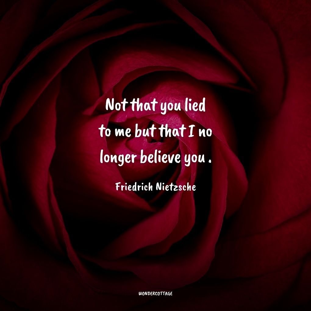 Not that you lied to me but that I no longer believe you have shaken me.
Friedrich Nietzsche