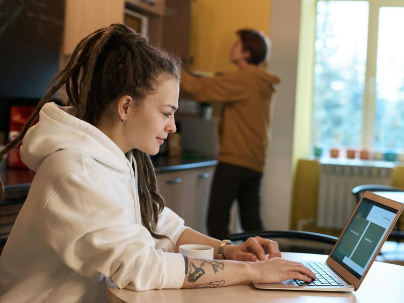 A student working on a design after lectures