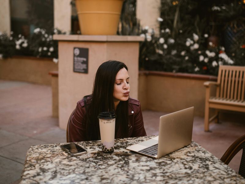 A woman talking to her lover on video call